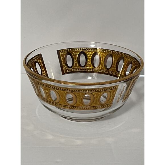 Vtg Culver Gold Antigua Glass Bowl Crackled MCM 5” Snack Trinket Candy Dish - Picture 5 of 16
